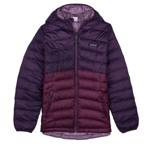 Patagonia Girls' Reversible Down Sweater Hoody, Deep Plum (M/10)
